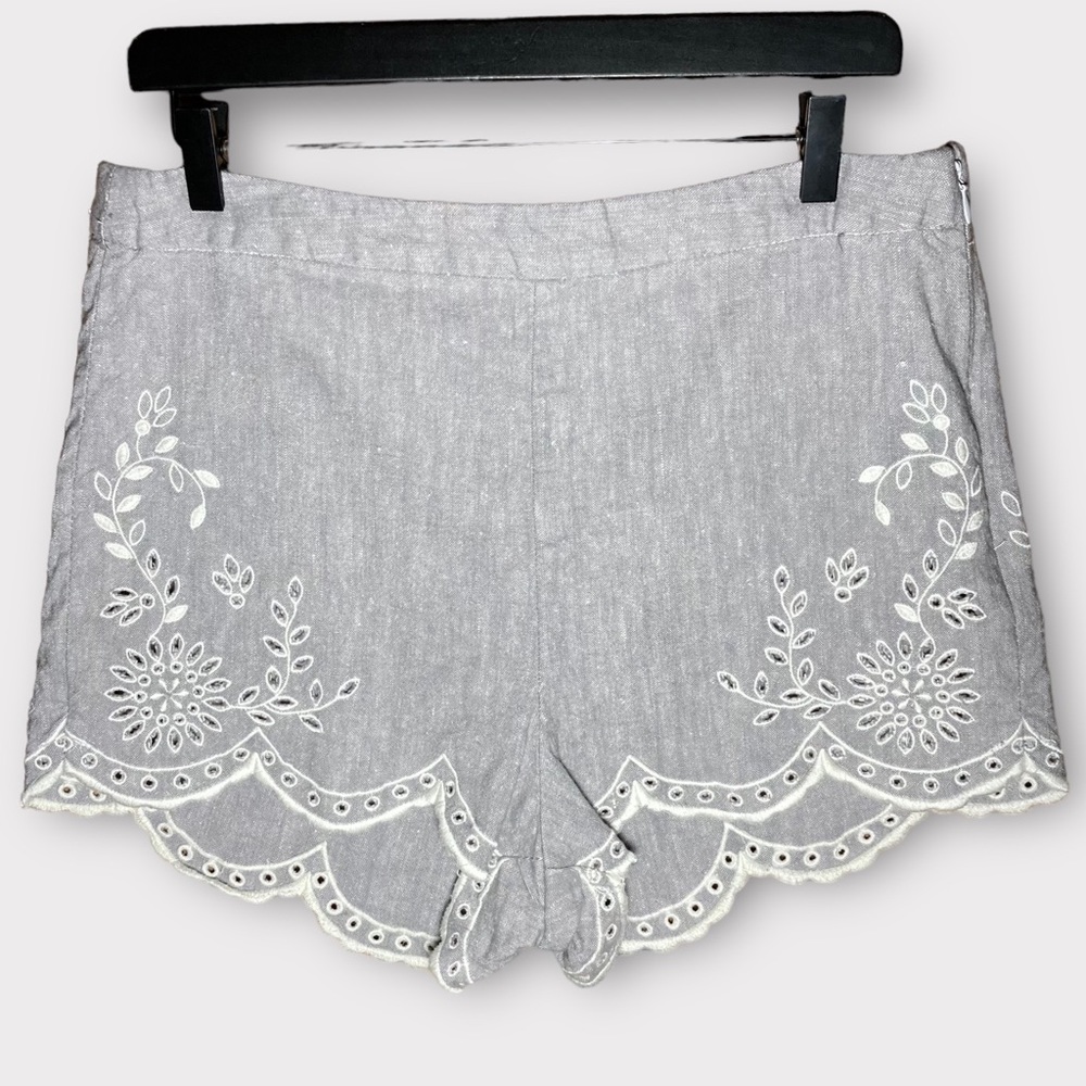 Free People Life's Too Short Scalloped Hem Short Heathered Gray Size 12 Linen